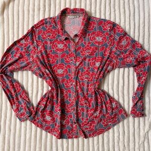 Boden Vintage Red Floral Button Up Blouse Women’s US 18 Tailored